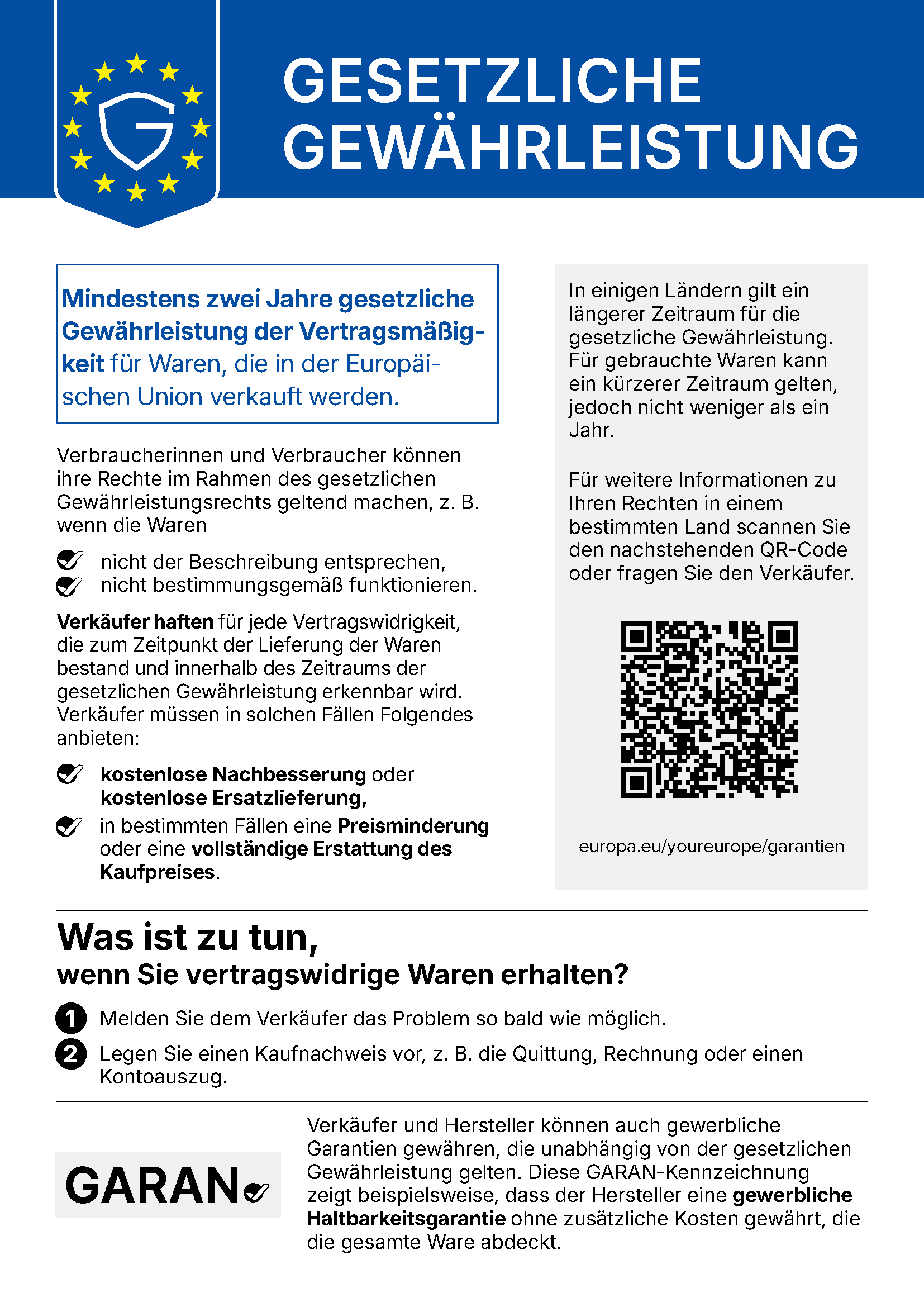 Amtliche EU-Mitteilung über das gesetzliche Gewährleistungsrecht